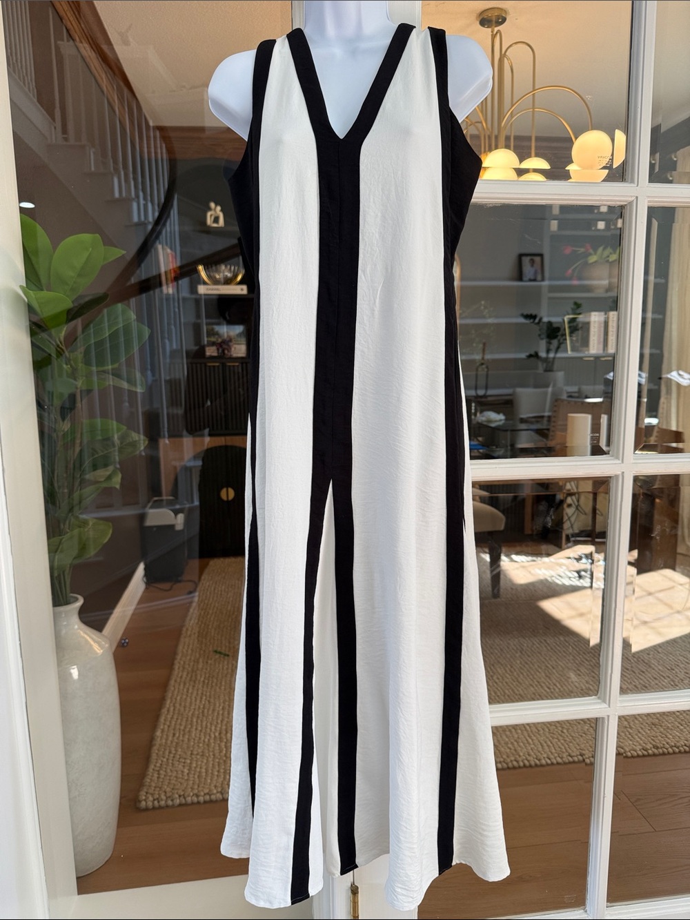 Karl Lagerfeld Black and White Sleeveless V-Neck Maxi Dress